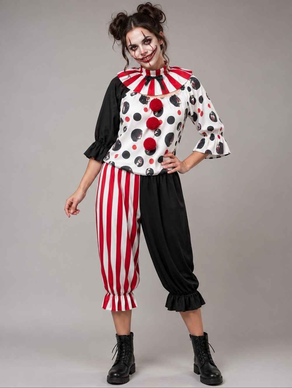 Spirit Halloween Creepy Clown Costume XL Red Black White Horror Circus Outfit